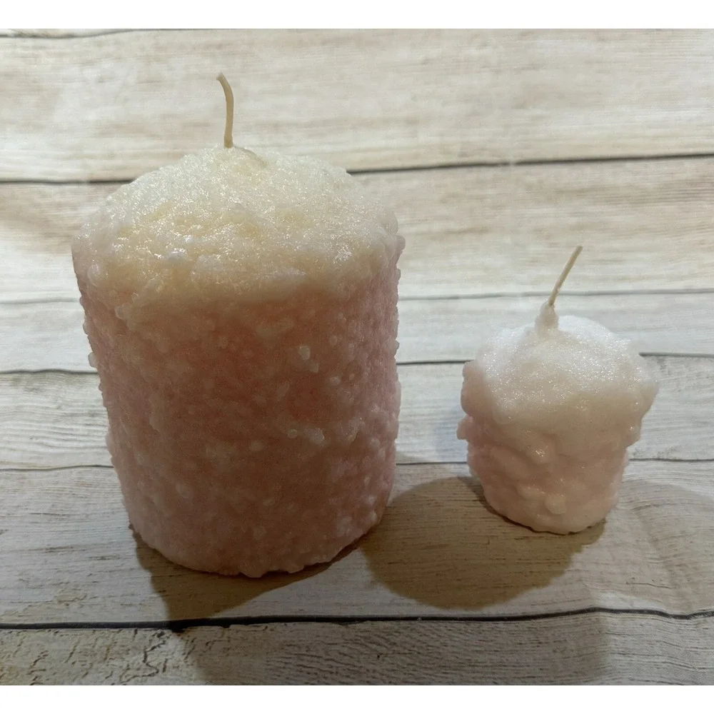 Lot of 2 Warmglow Cake Candles Large & Votive Size Never Burned Pink White Tub10